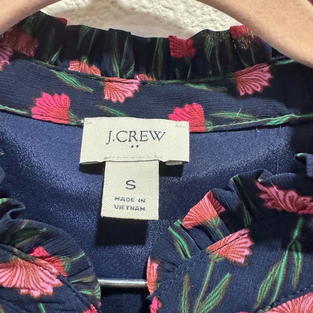 J.Crew Navy Floral Ruffle Top - Picture 2 of 5
